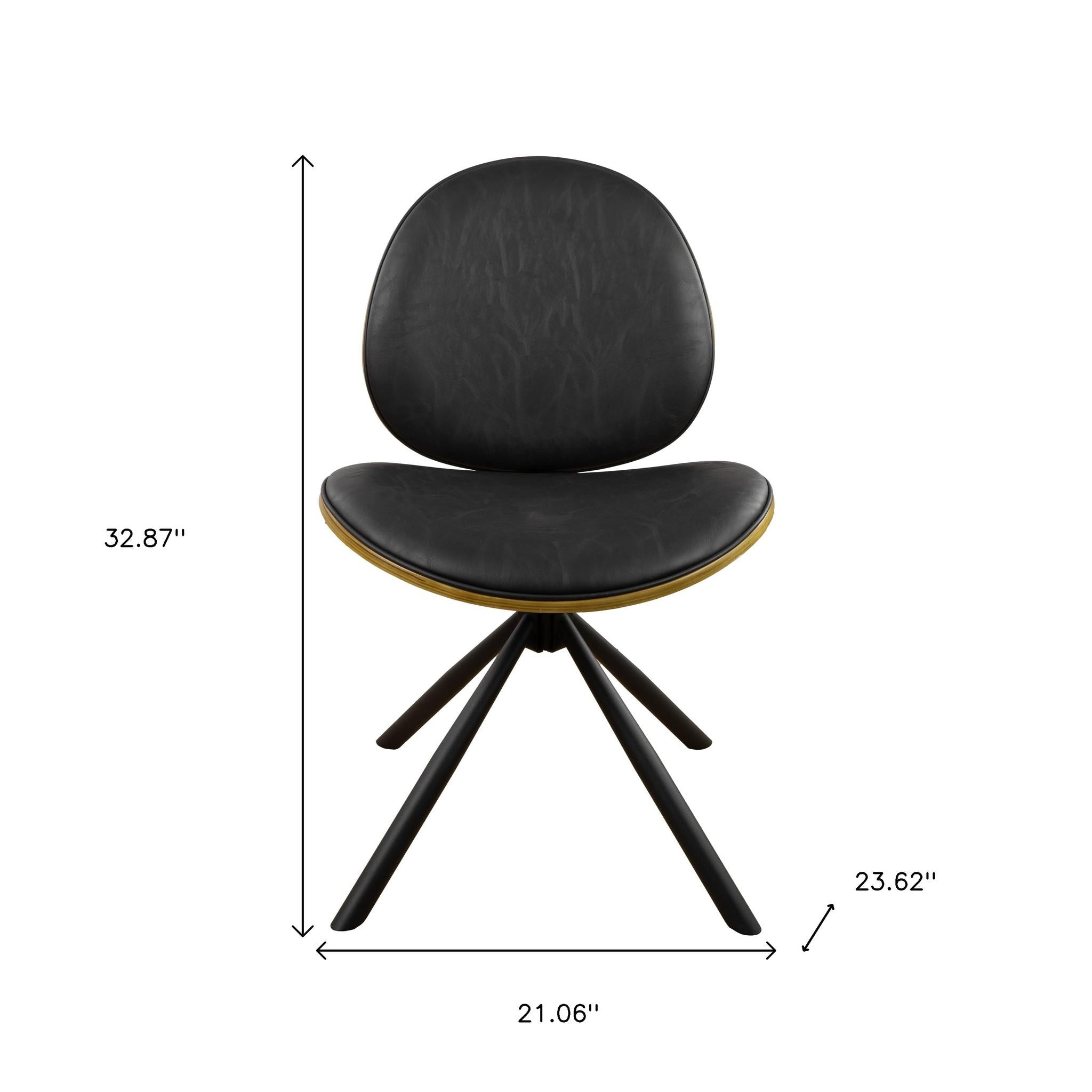 Black Upholstered Faux Leather And Metal Dining Side Chair-Dining Chairs-DECOROLALA