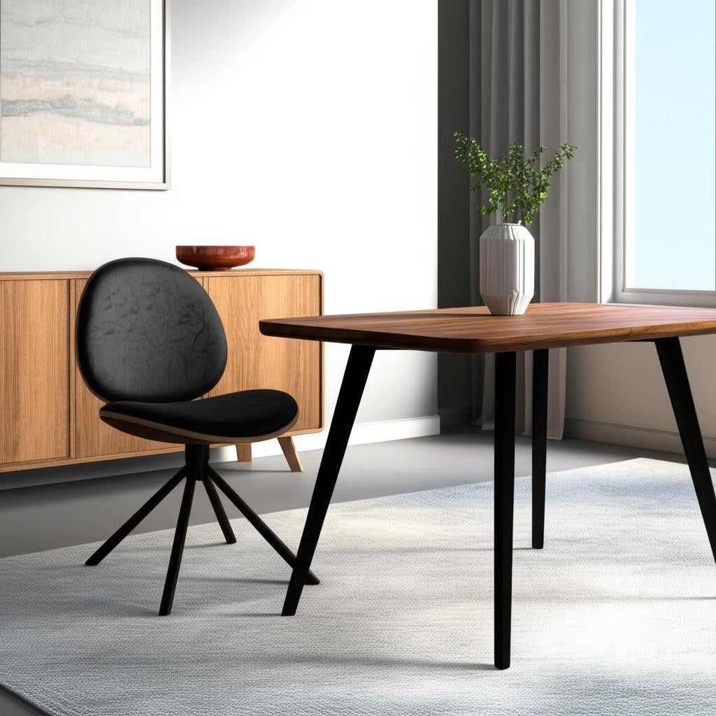 Black Upholstered Faux Leather And Metal Dining Side Chair-Dining Chairs-DECOROLALA