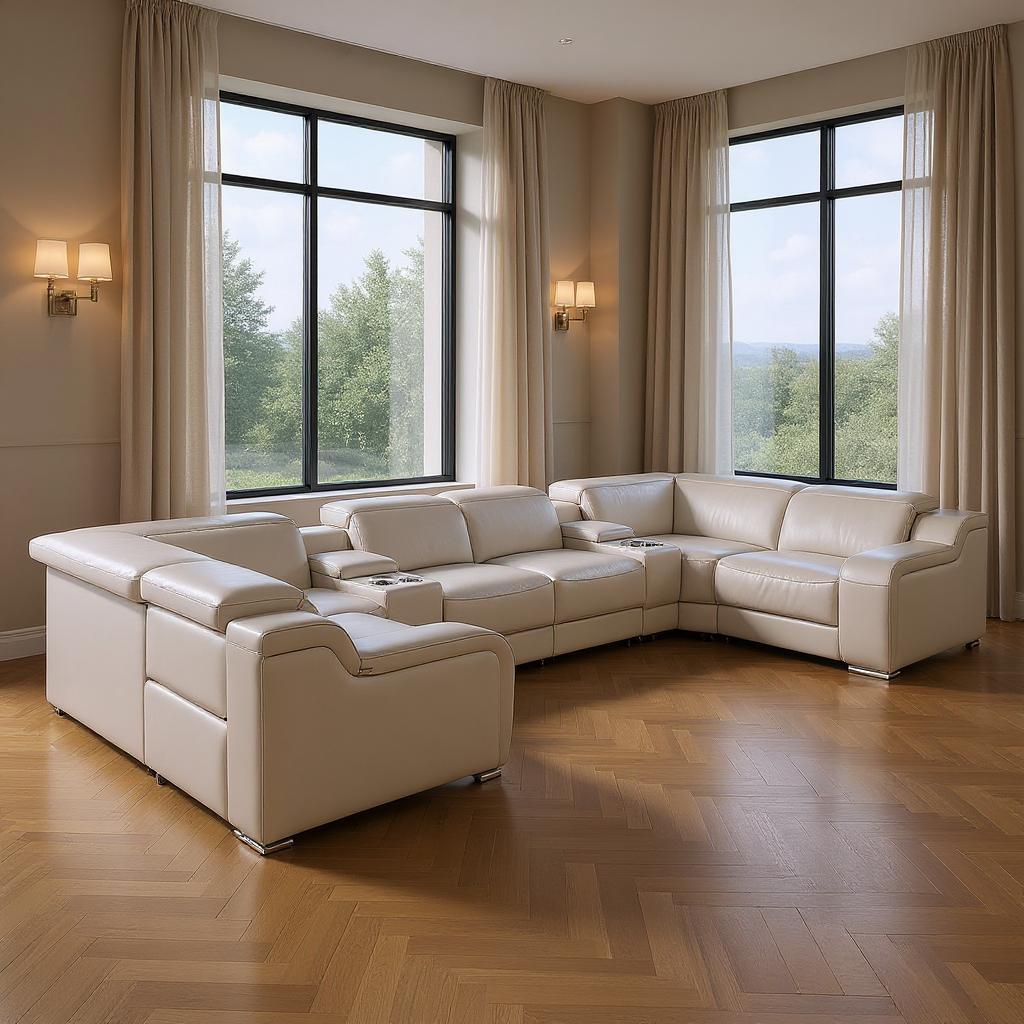 Light Gray Italian Leather Power Reclining U Shaped Eight Piece Corner Sectional With Console-Sectionals-DECOROLALA