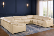 Beige Italian Leather Power Reclining U Shaped Eight Piece Corner Sectional With Console-Sectionals-DECOROLALA