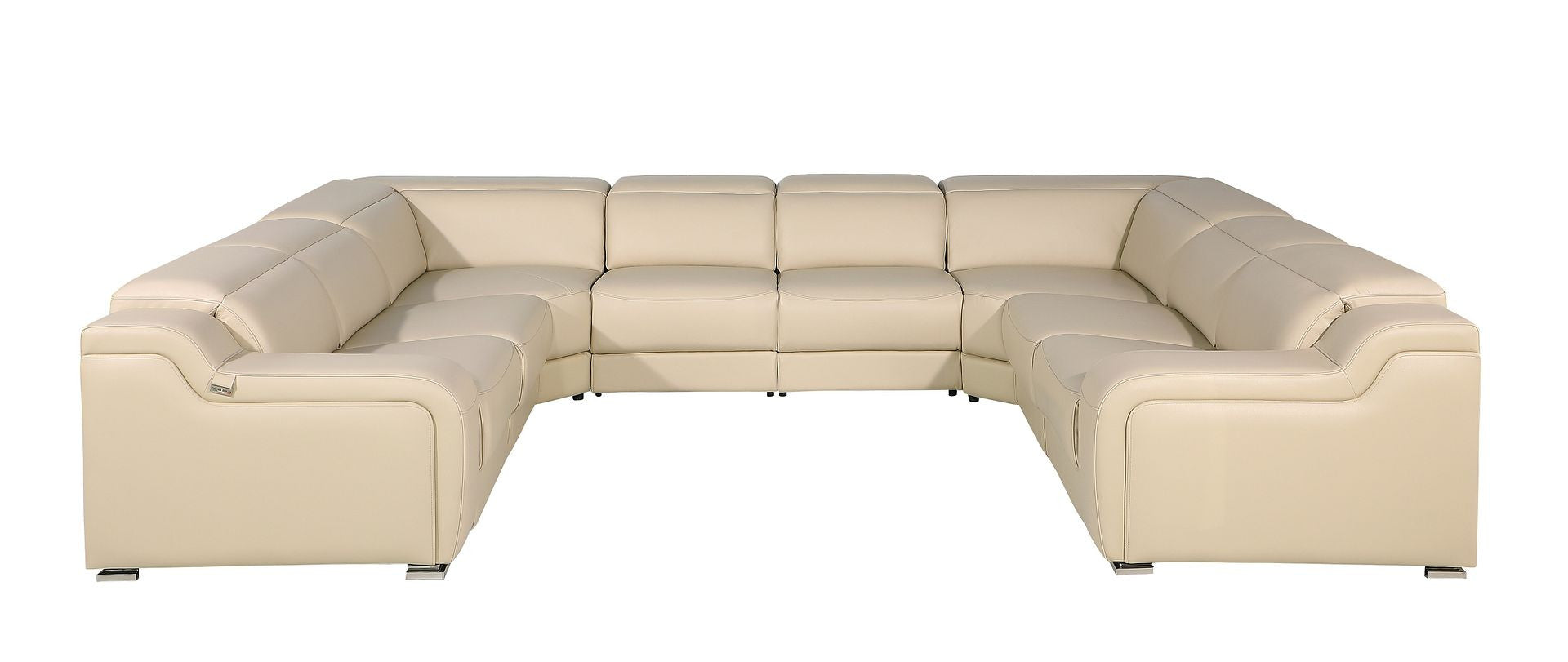 Beige Italian Leather Power Reclining U Shaped Eight Piece Corner Sectional With Console-Sectionals-DECOROLALA