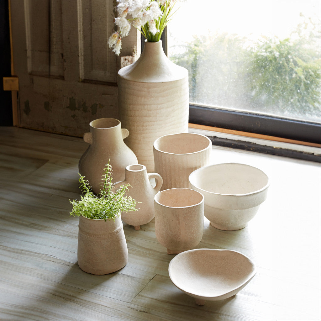 10" Beige Round Resin Urn-Vases-DECOROLALA
