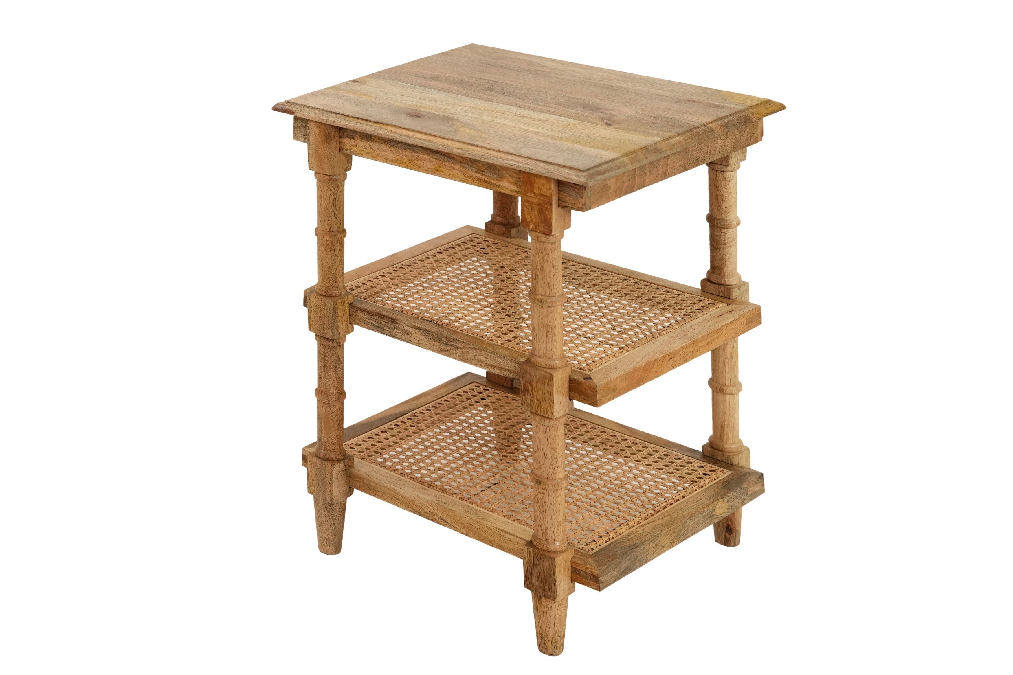 24" Natural Solid Wood End Table With Two Shelves-1