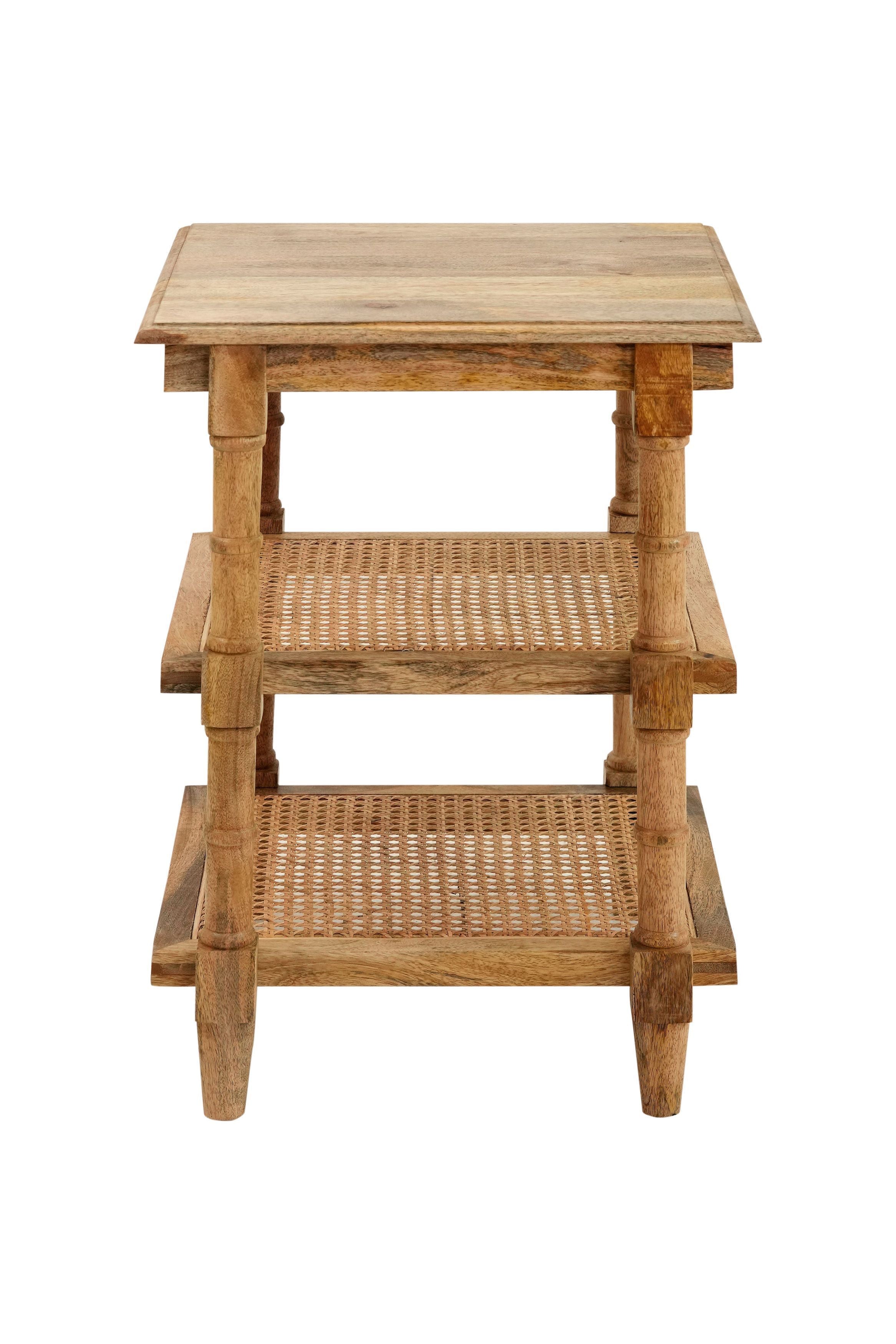 24" Natural Solid Wood End Table With Two Shelves-2