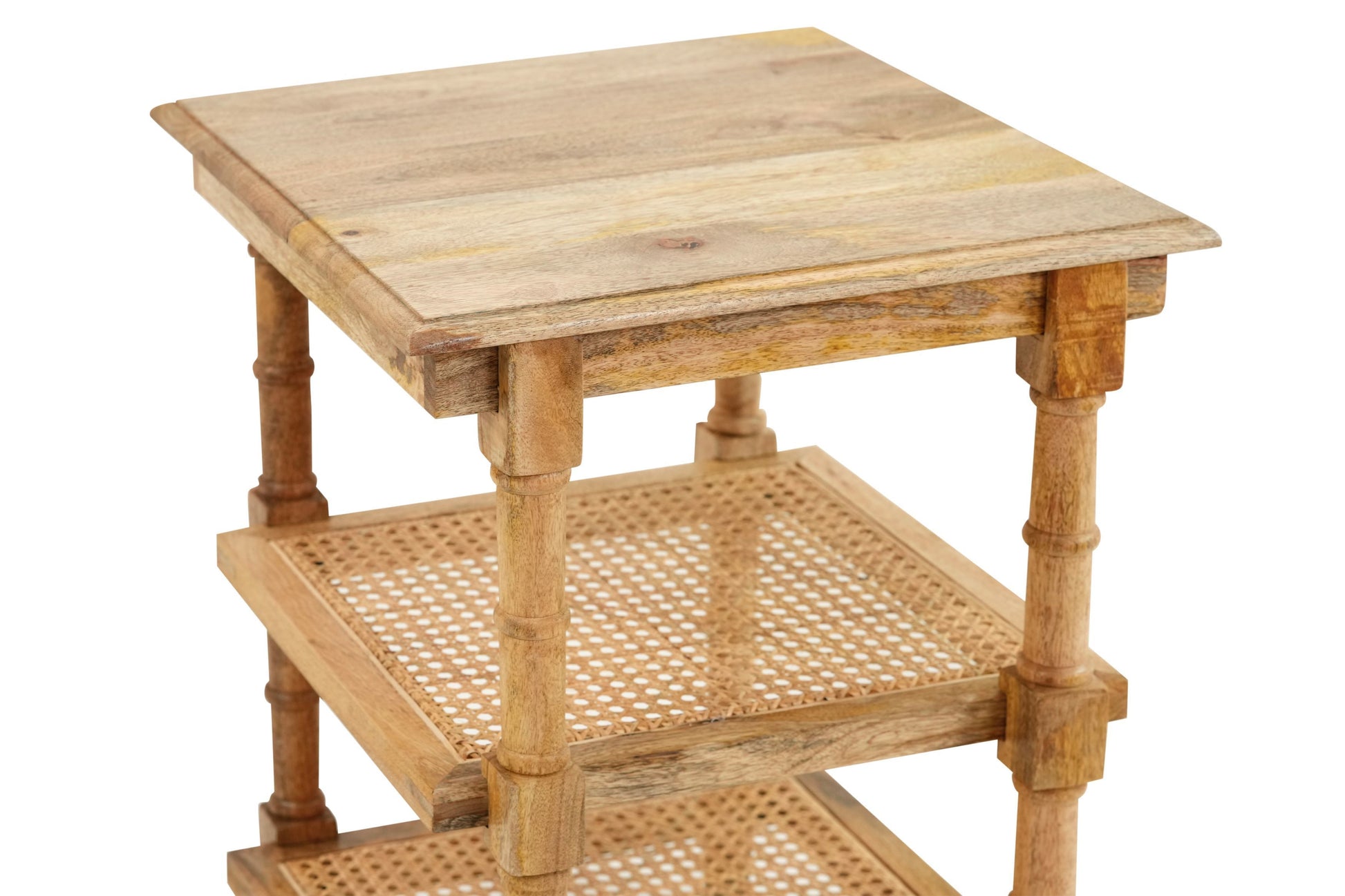 24" Natural Solid Wood End Table With Two Shelves-3