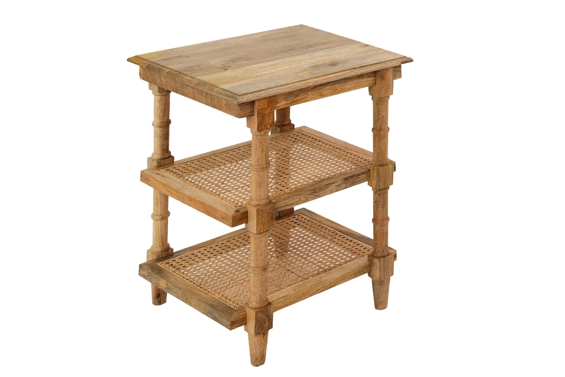 24" Natural Solid Wood End Table With Two Shelves-5