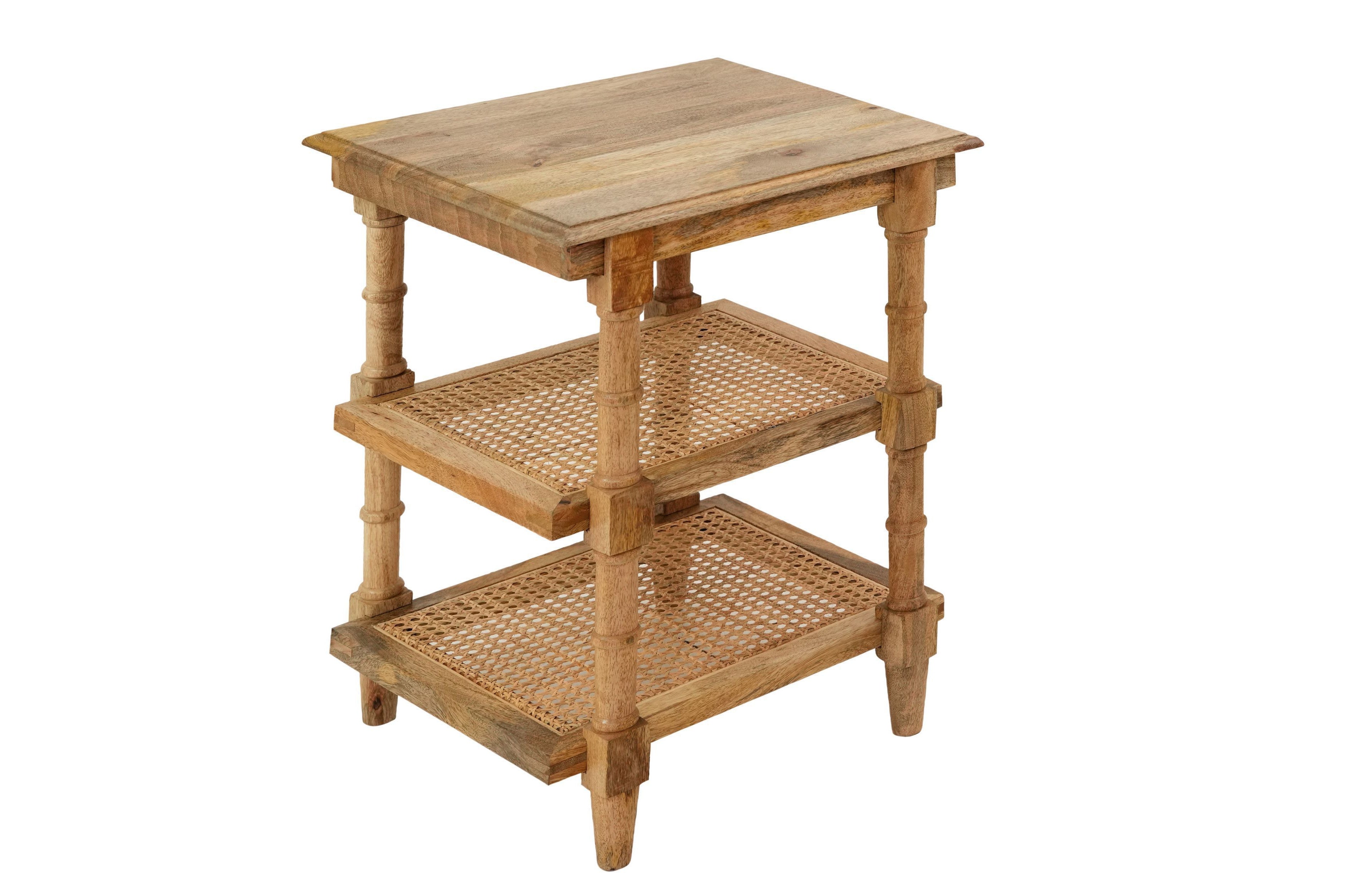 24" Natural Solid Wood End Table With Two Shelves-5