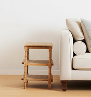 24" Natural Solid Wood End Table With Two Shelves-0