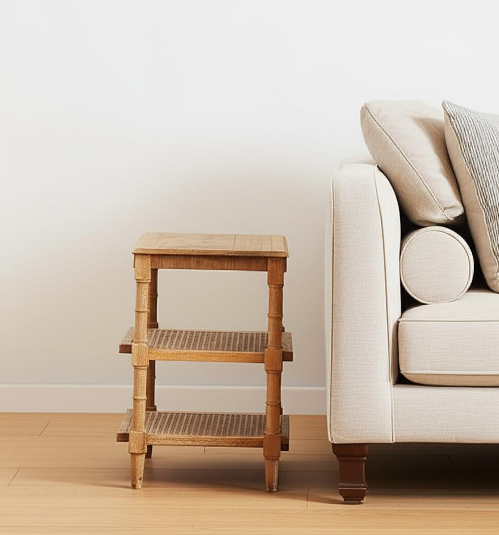24" Natural Solid Wood End Table With Two Shelves-0