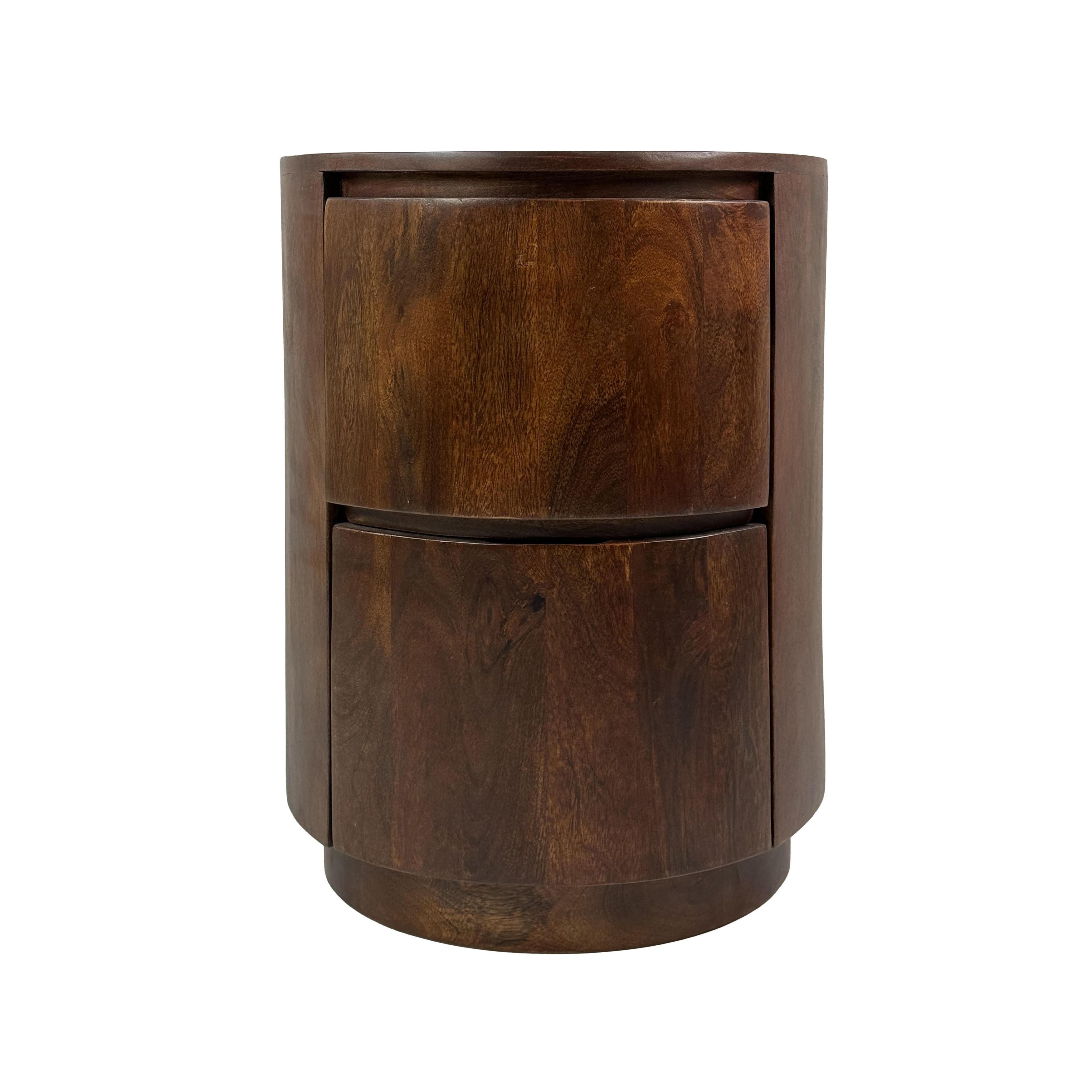 24" Chestnut Solid Wood Round Drum End Table With Two Drawers-1