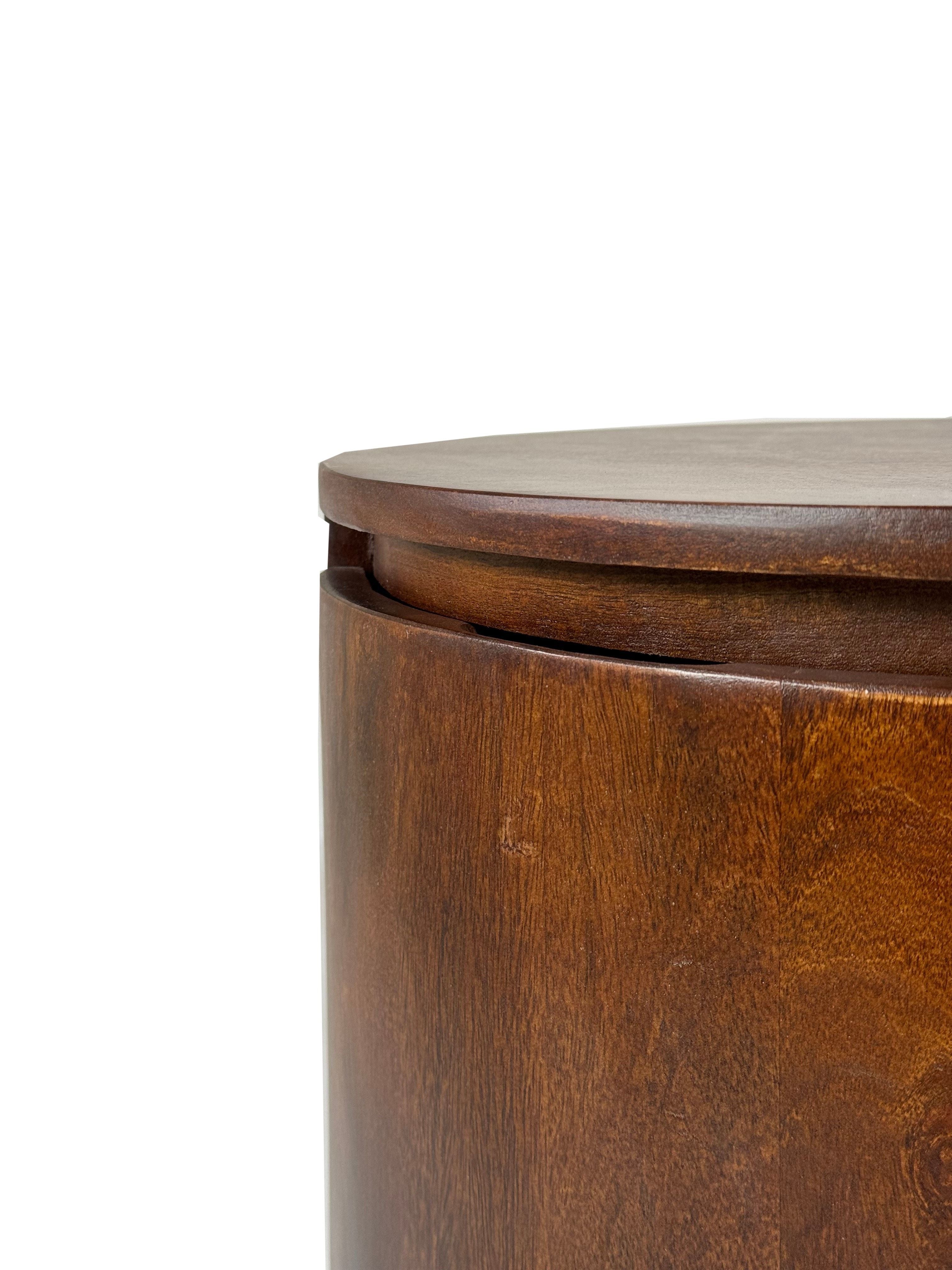 24" Chestnut Solid Wood Round Drum End Table With Two Drawers-3