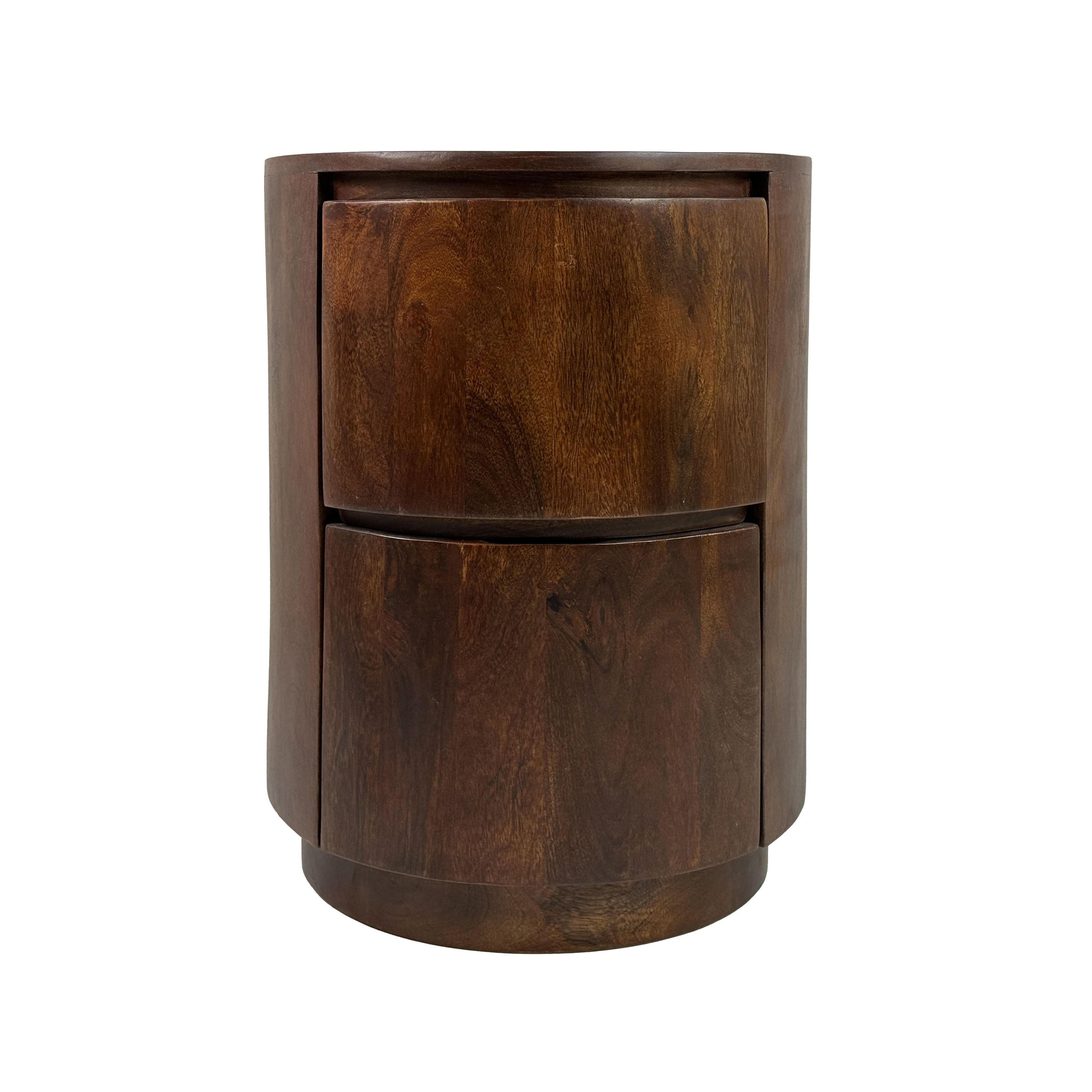 24" Chestnut Solid Wood Round Drum End Table With Two Drawers-5