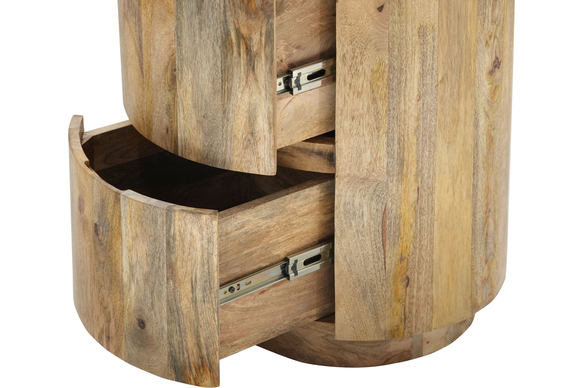 24" Natural Solid Wood Round Drum End Table With Two Drawers-2