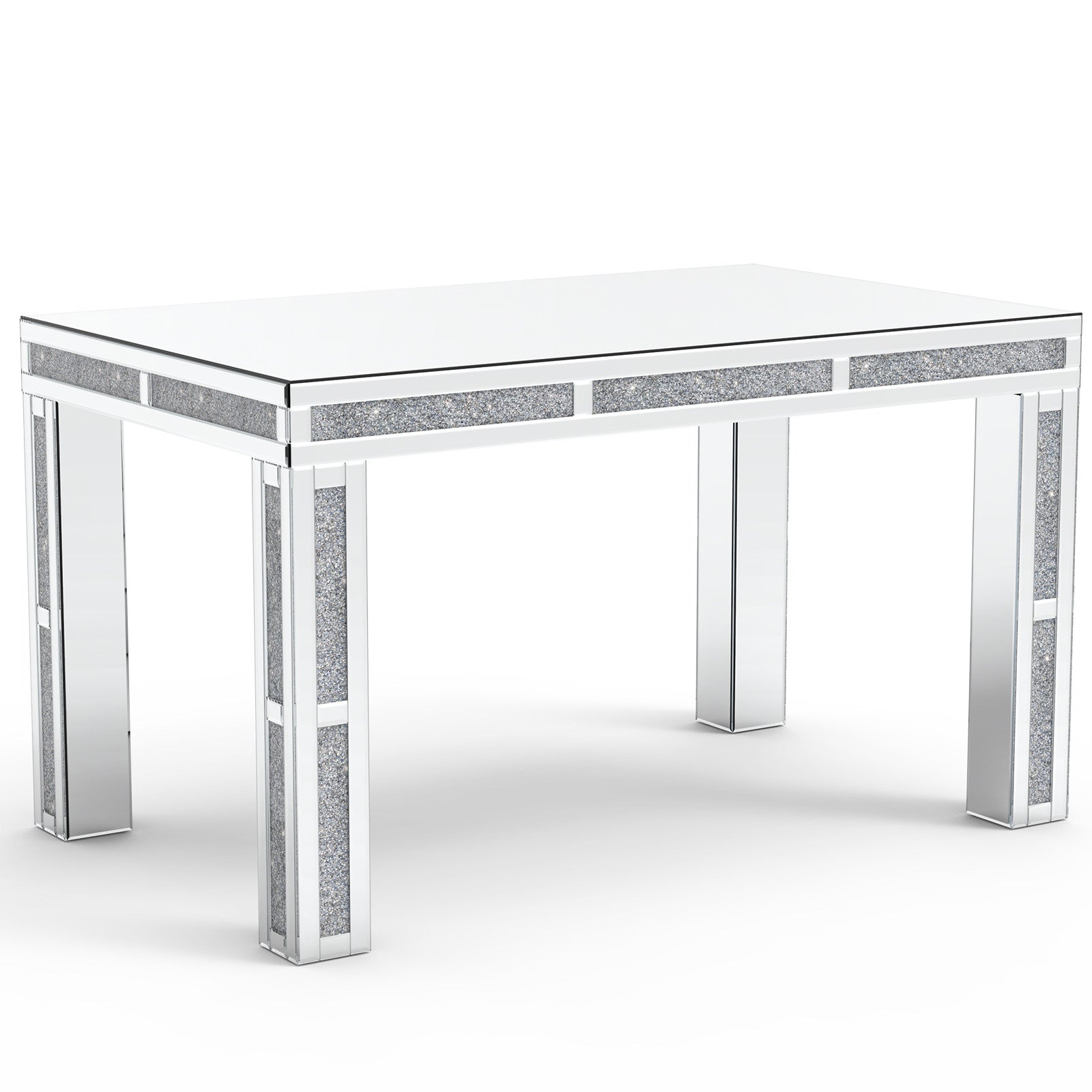 31" Silver Mirrored Glass And Faux Crystal Dining Table-Dining Tables-DECOROLALA