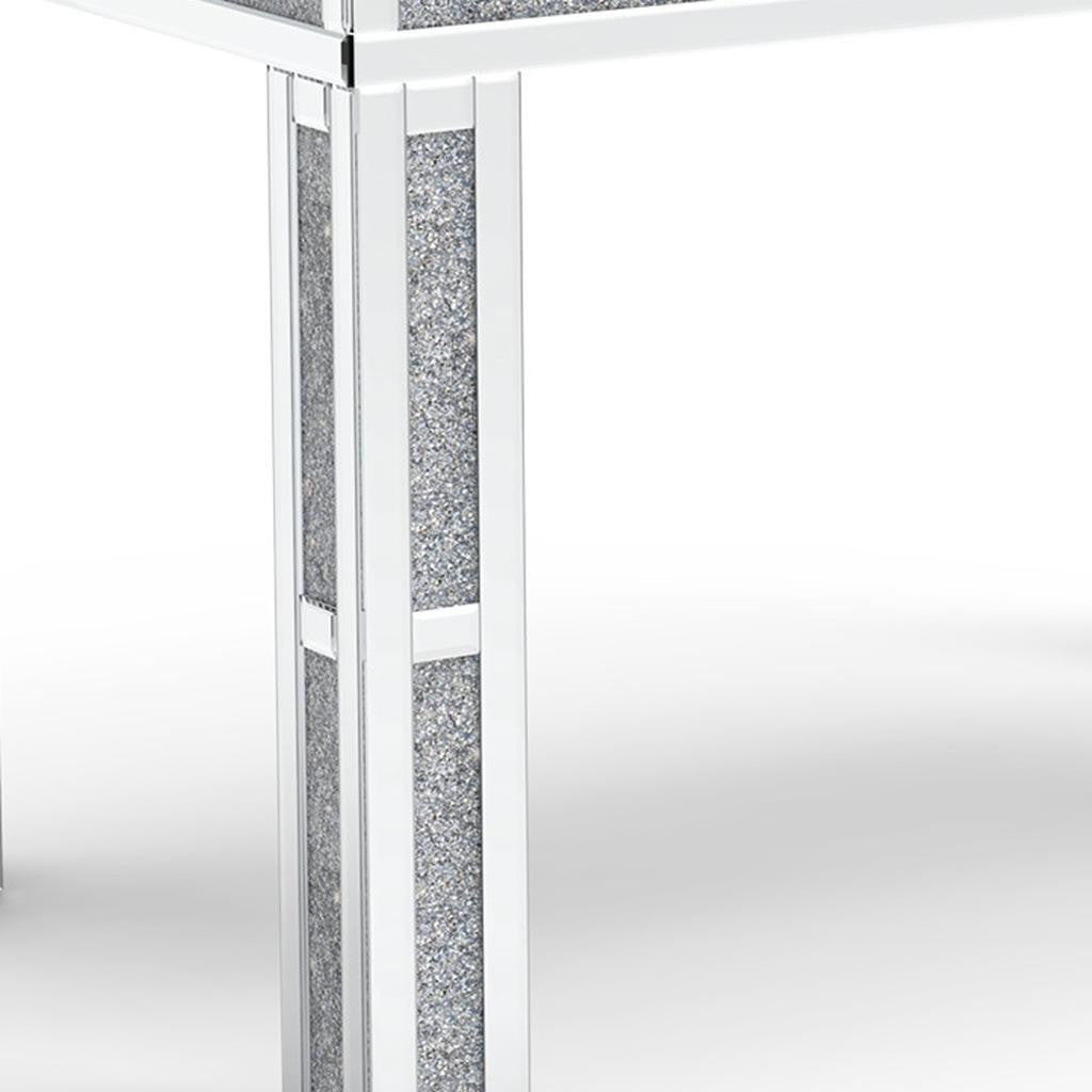 31" Silver Mirrored Glass And Faux Crystal Dining Table-Dining Tables-DECOROLALA
