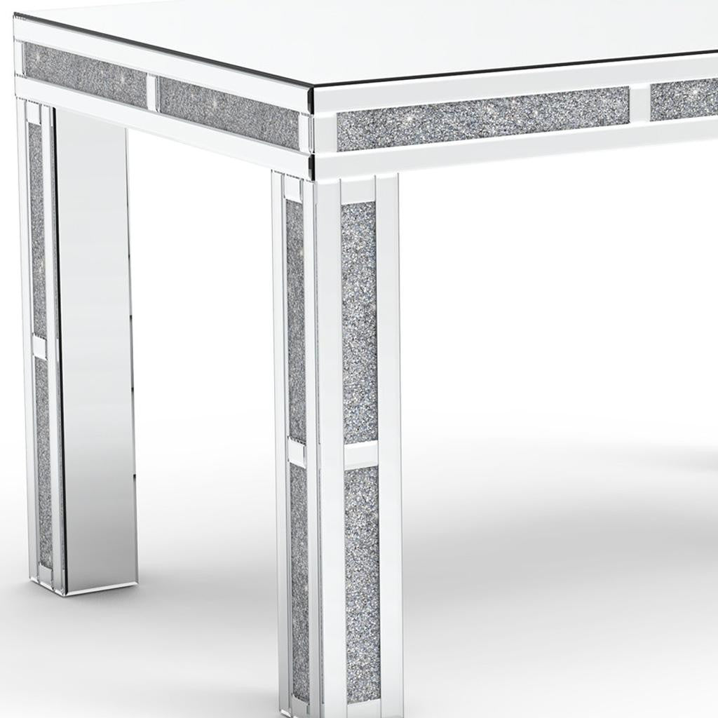 31" Silver Mirrored Glass And Faux Crystal Dining Table-Dining Tables-DECOROLALA