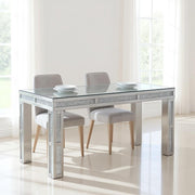 31" Silver Mirrored Glass And Faux Crystal Dining Table-Dining Tables-DECOROLALA