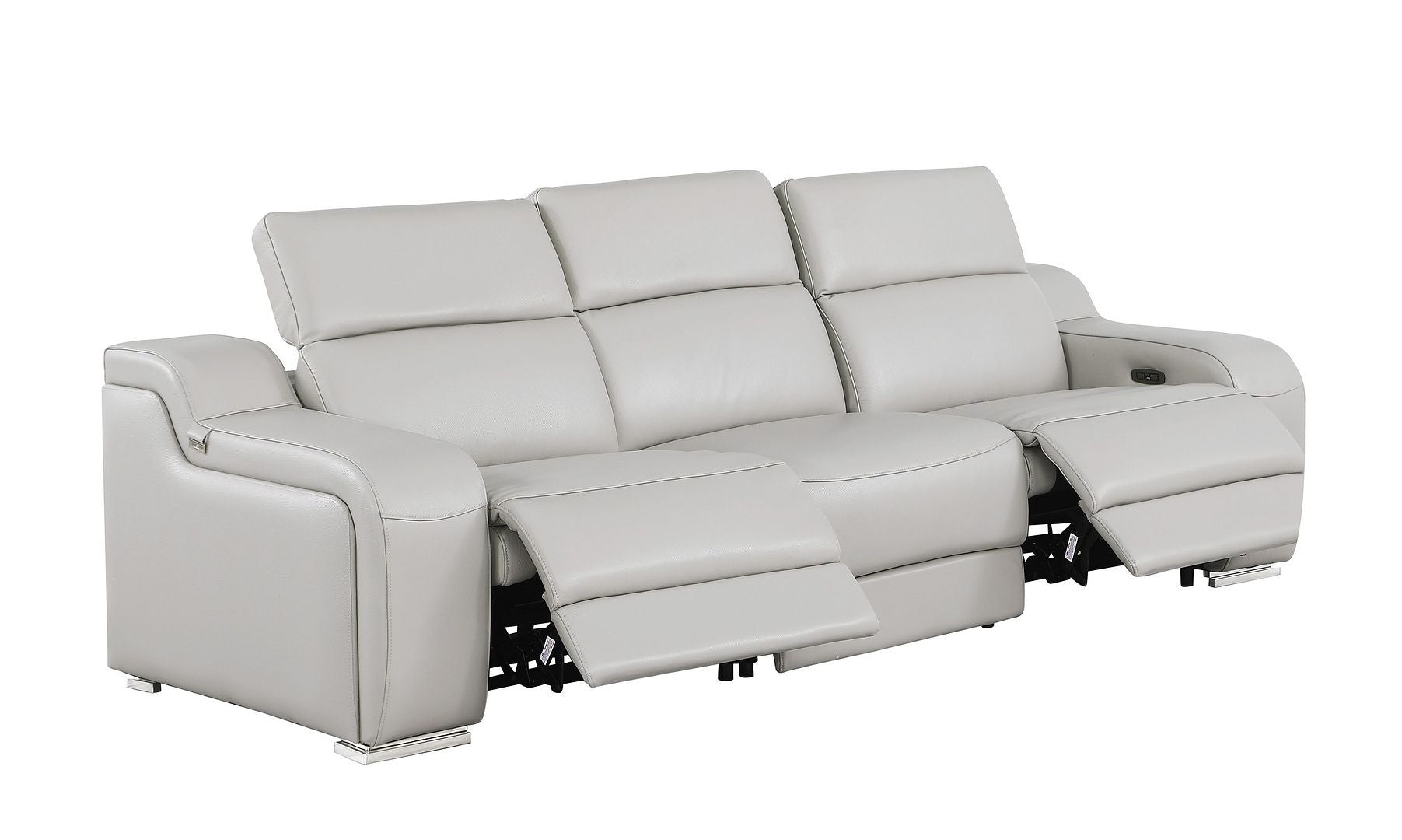 103" Light Gray Italian Leather Reclining USB Sofa-3