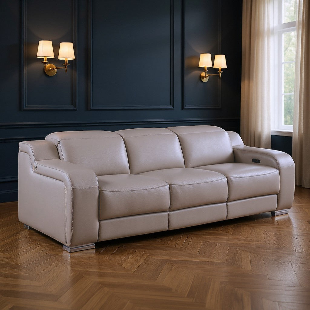 103" Light Gray Italian Leather Reclining USB Sofa-0