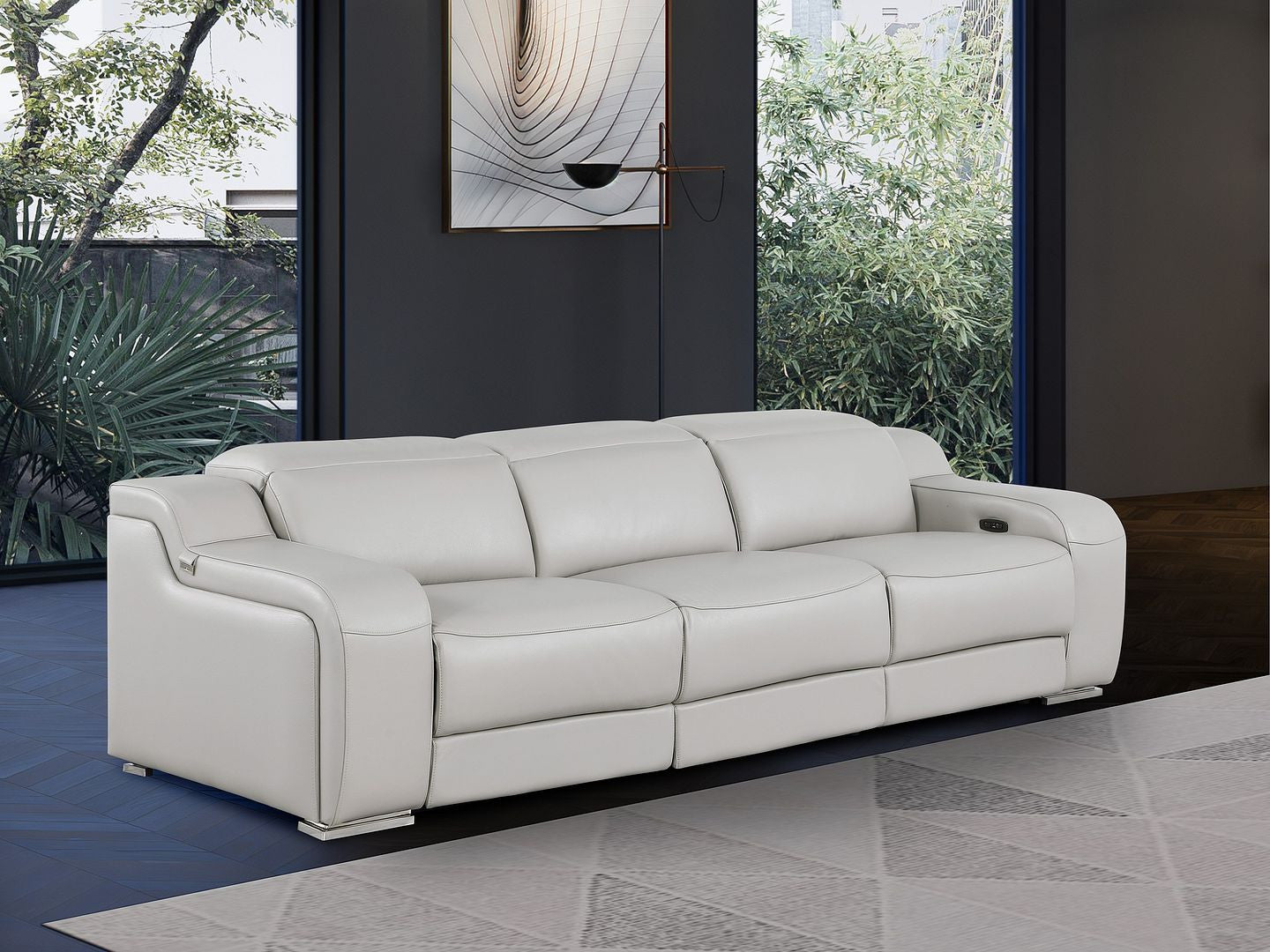 103" Light Gray Italian Leather Reclining USB Sofa-8