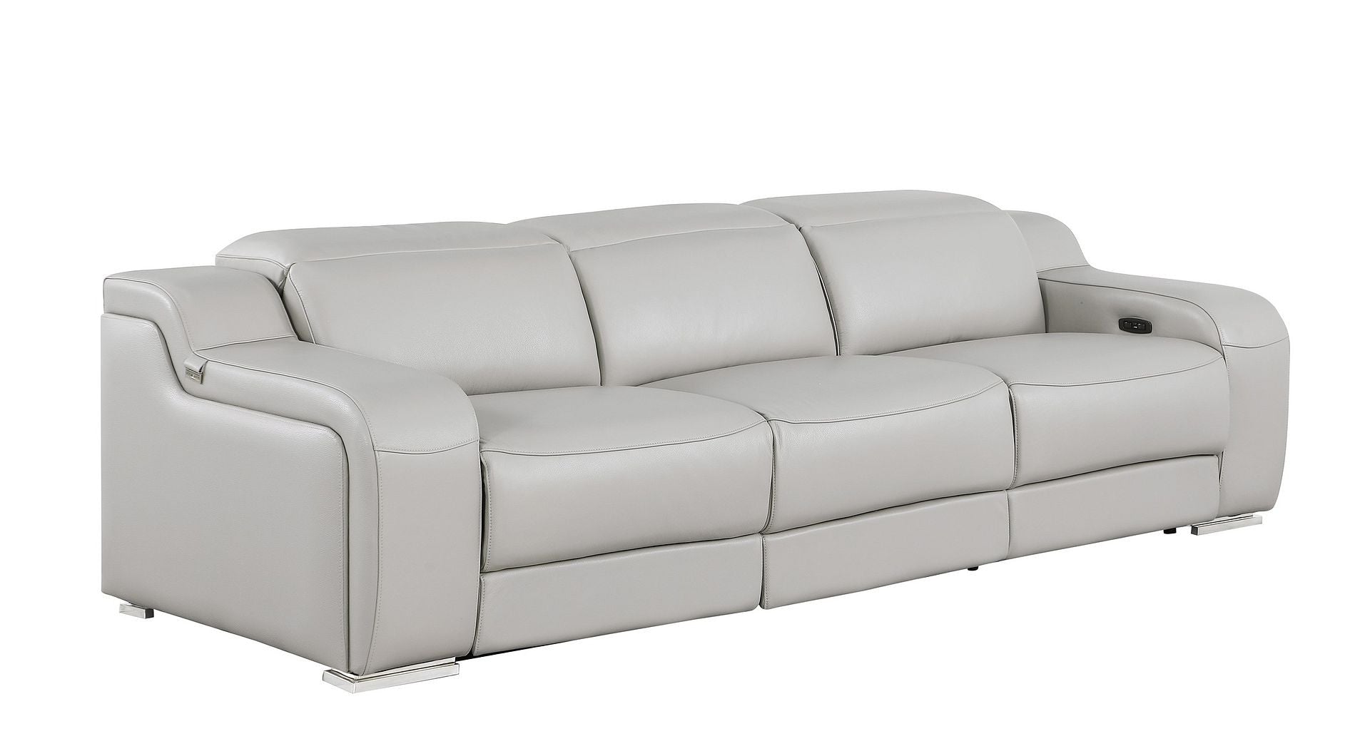103" Light Gray Italian Leather Reclining USB Sofa-2