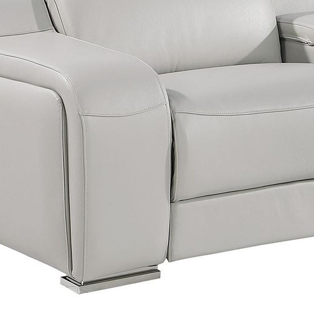 129" Light Gray Italian Leather Reclining USB Sofa-4