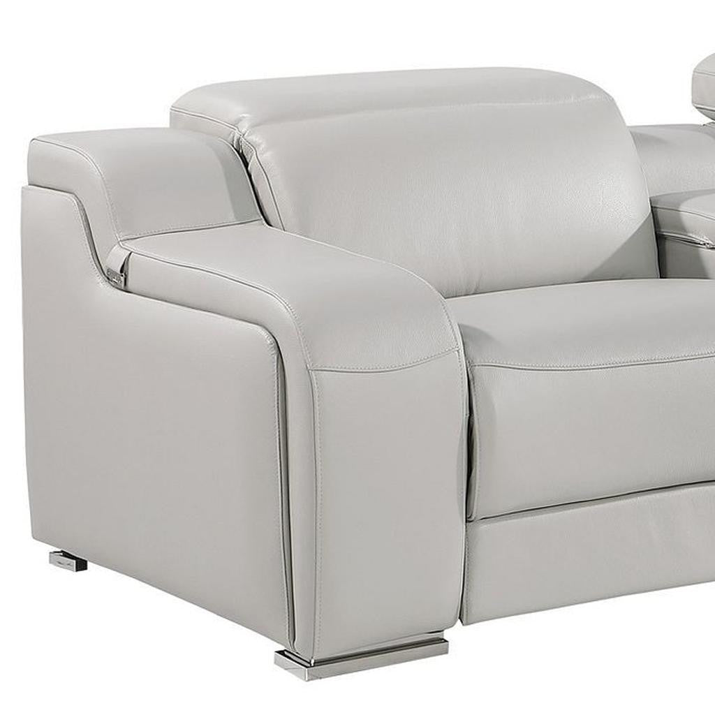 129" Light Gray Italian Leather Reclining USB Sofa-5