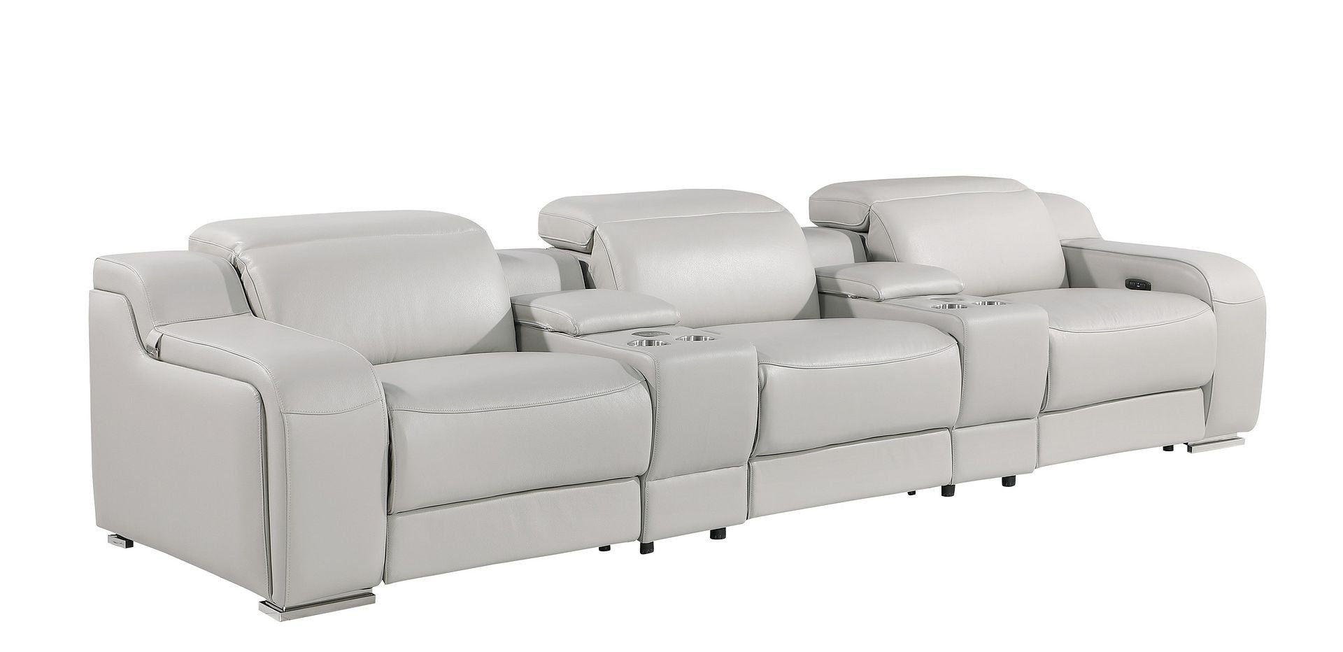 129" Light Gray Italian Leather Reclining USB Sofa-1