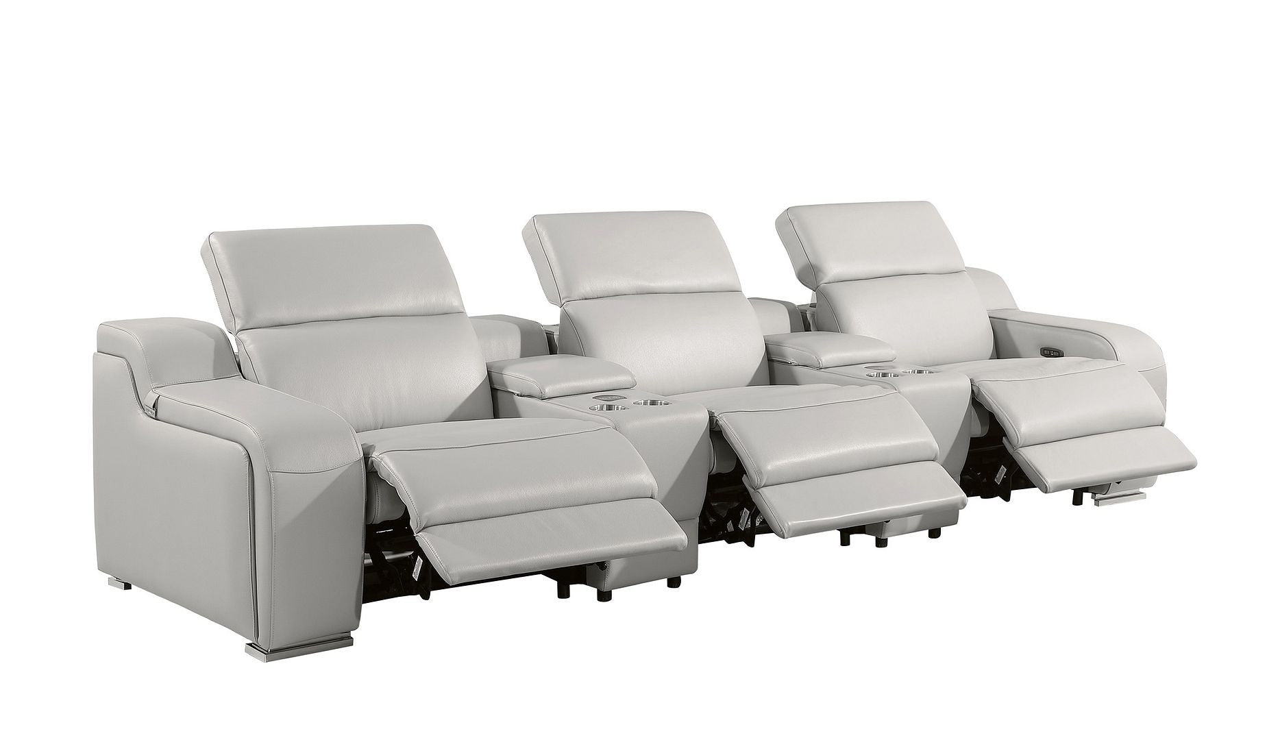 129" Light Gray Italian Leather Reclining USB Sofa-3