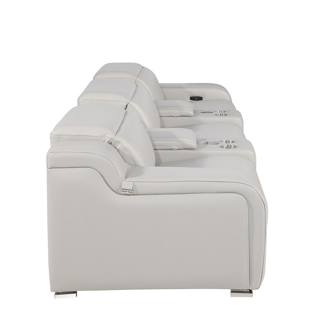 129" Light Gray Italian Leather Reclining USB Sofa-2
