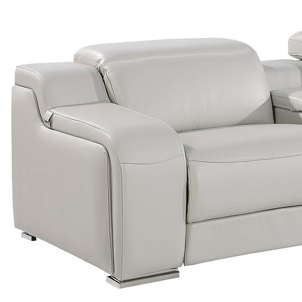 169" Light Gray Italian Leather Reclining USB Sofa-4