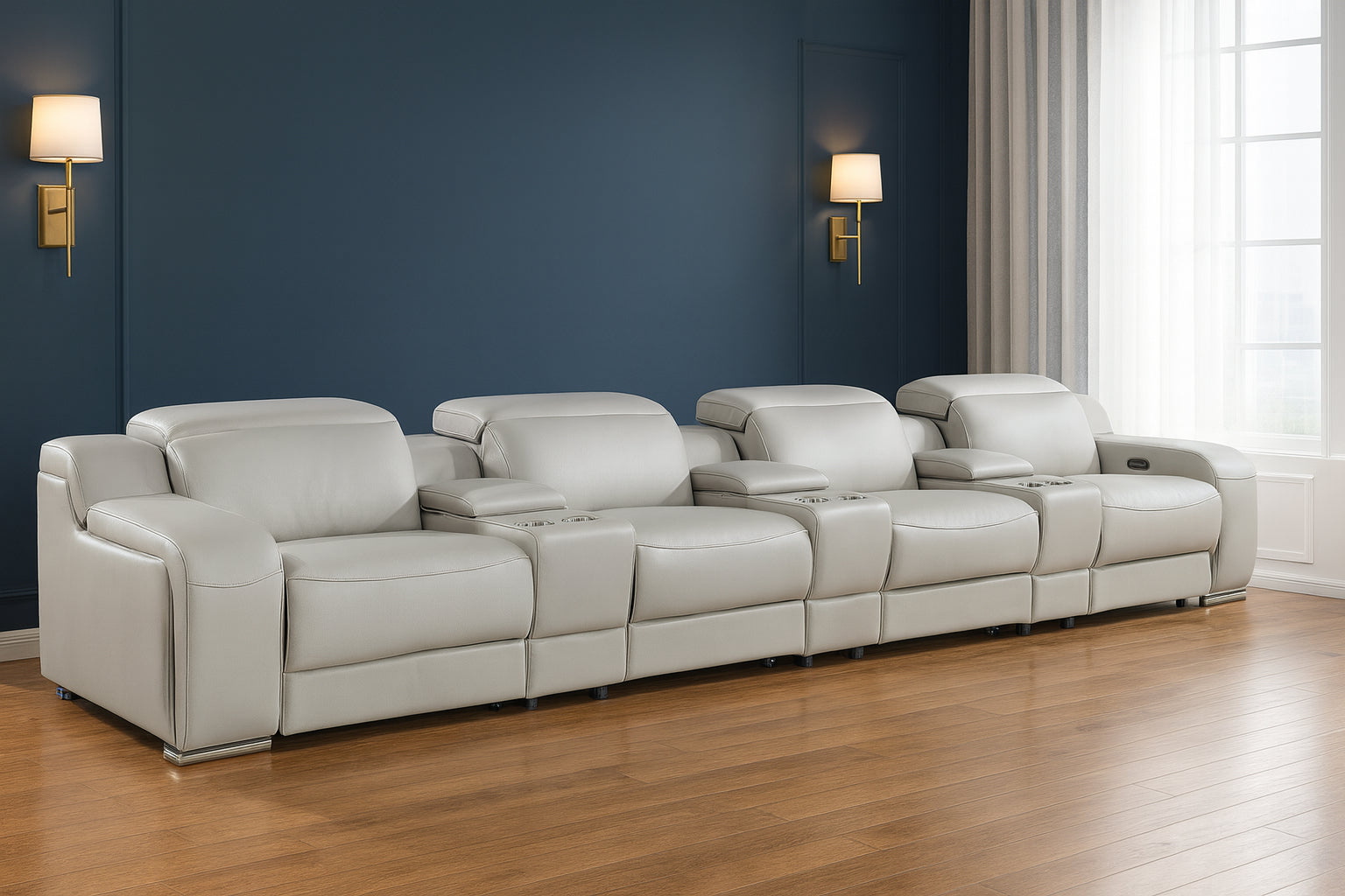 169" Light Gray Italian Leather Reclining USB Sofa-0