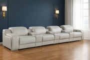 169" Light Gray Italian Leather Reclining USB Sofa-0