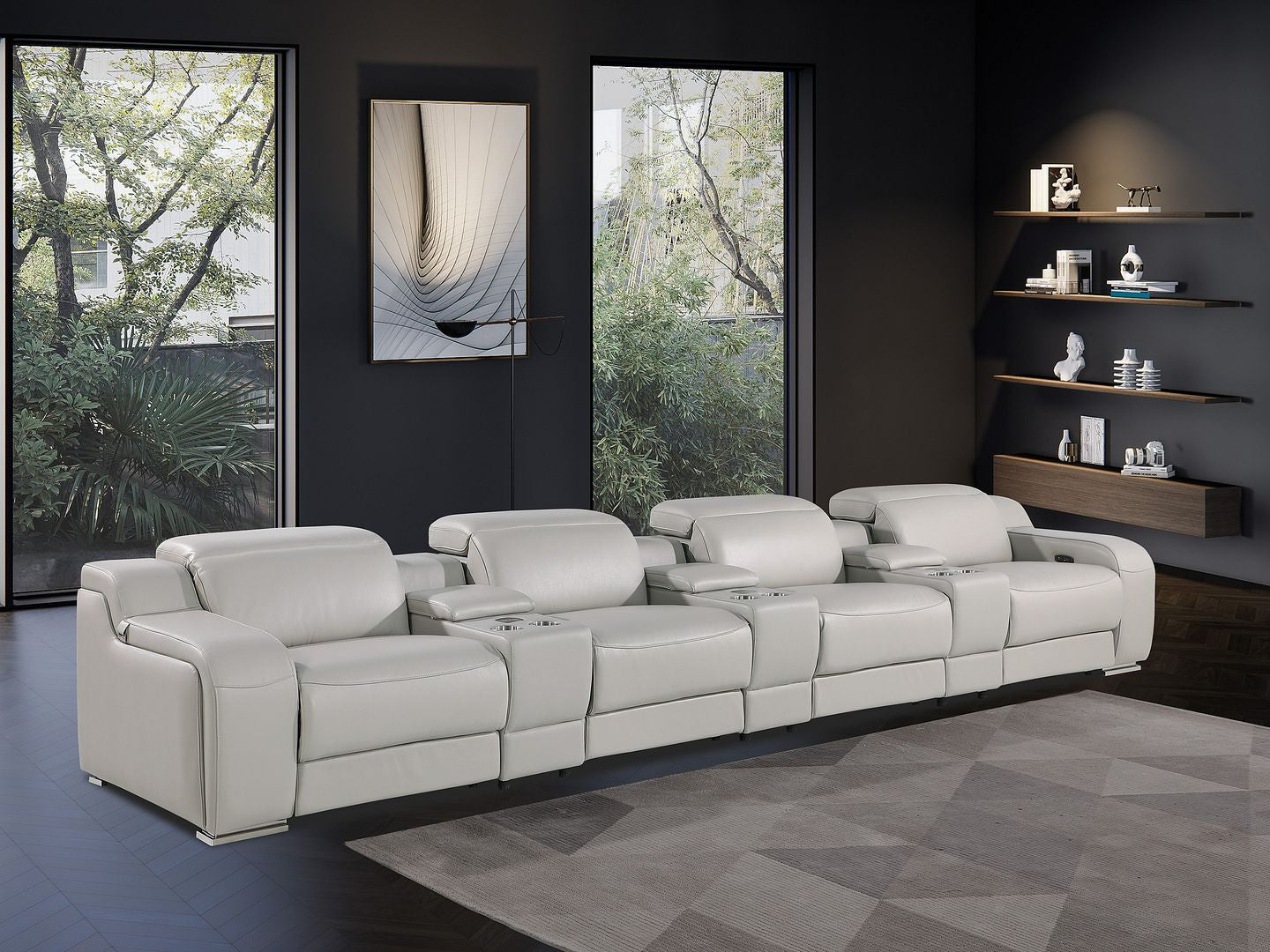 169" Light Gray Italian Leather Reclining USB Sofa-8