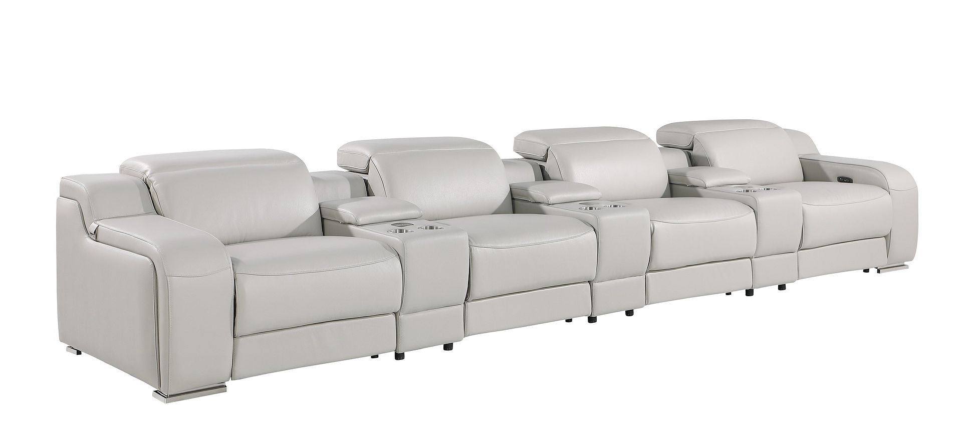 169" Light Gray Italian Leather Reclining USB Sofa-1