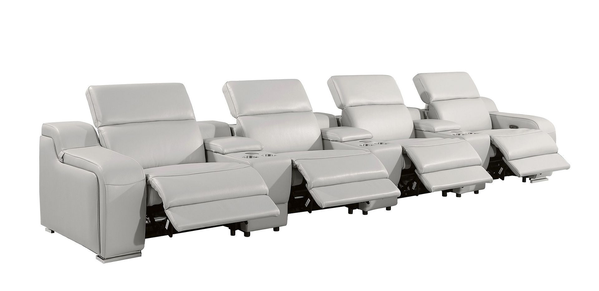 169" Light Gray Italian Leather Reclining USB Sofa-2