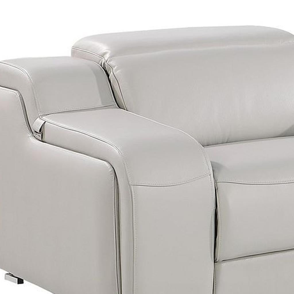 169" Light Gray Italian Leather Reclining USB Sofa-3