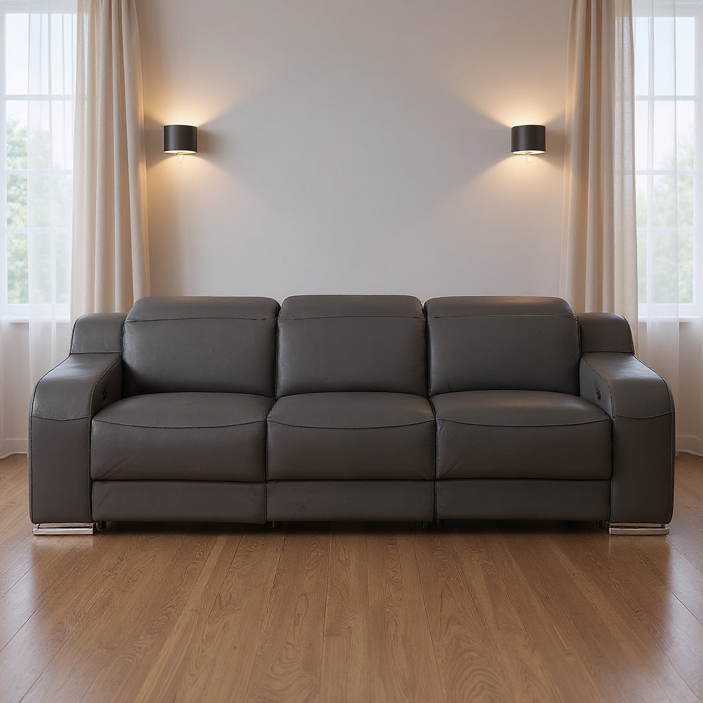 103" Dark Gray Italian Leather Reclining USB Sofa-0