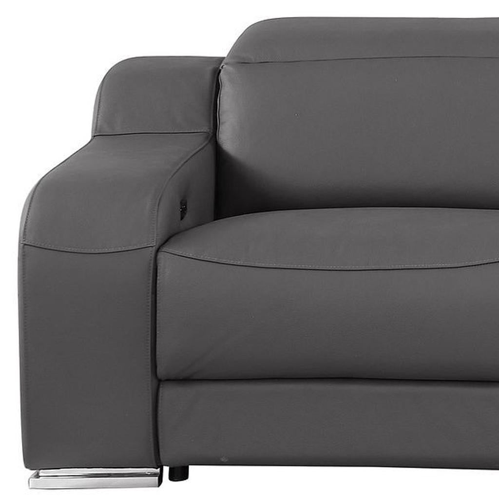 103" Dark Gray Italian Leather Reclining USB Sofa-7