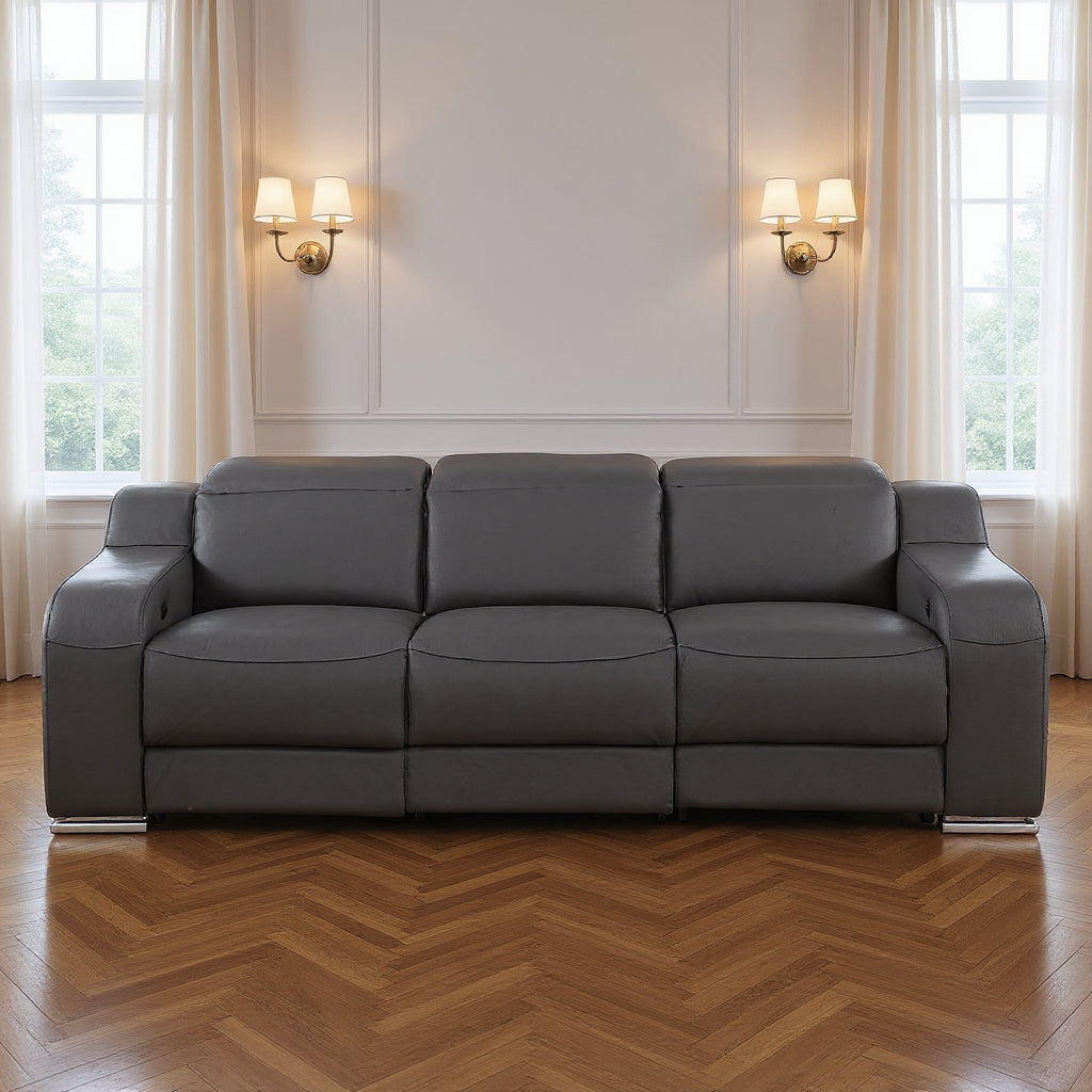 103" Dark Gray Italian Leather Reclining USB Sofa-0
