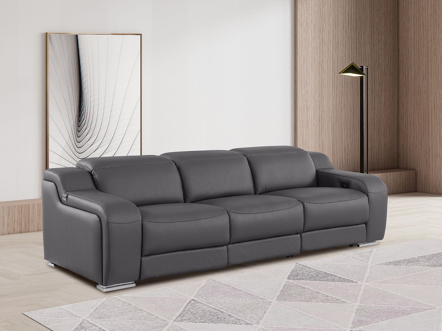 103" Dark Gray Italian Leather Reclining USB Sofa-8