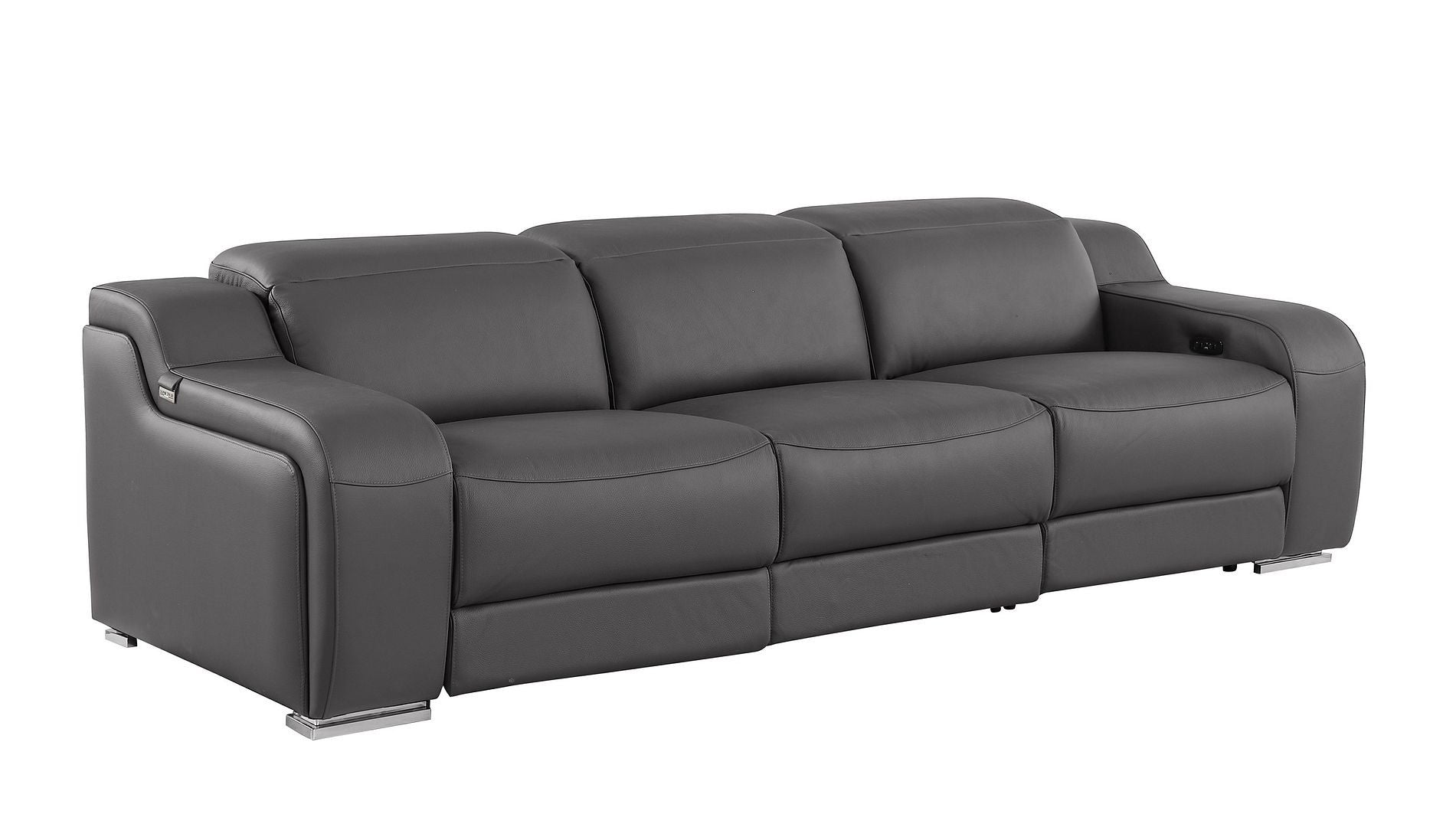 103" Dark Gray Italian Leather Reclining USB Sofa-2