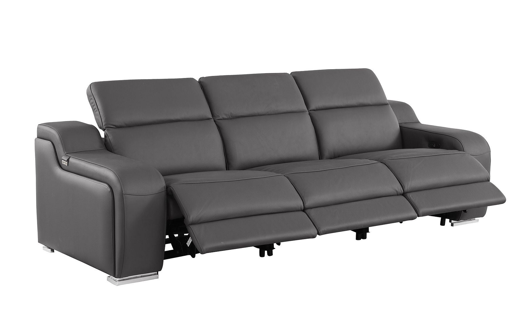 103" Dark Gray Italian Leather Reclining USB Sofa-3