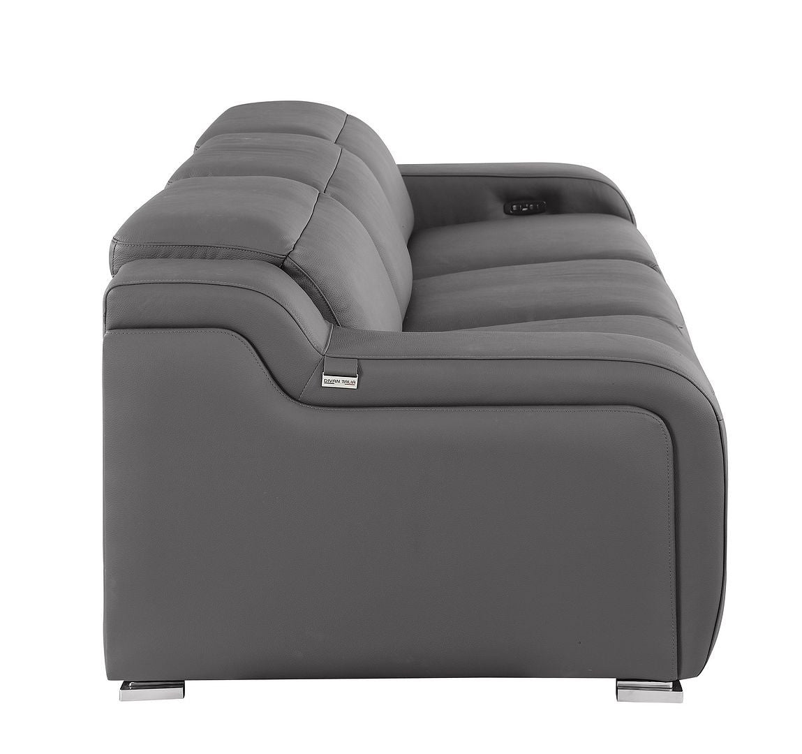 103" Dark Gray Italian Leather Reclining USB Sofa-4