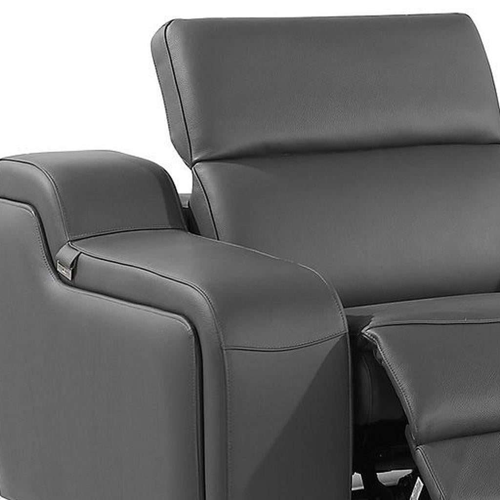 129" Dark Gray Italian Leather Reclining USB Sofa-4