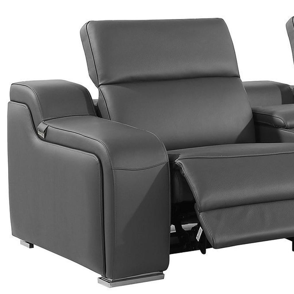 129" Dark Gray Italian Leather Reclining USB Sofa-5