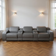 129" Dark Gray Italian Leather Reclining USB Sofa-0