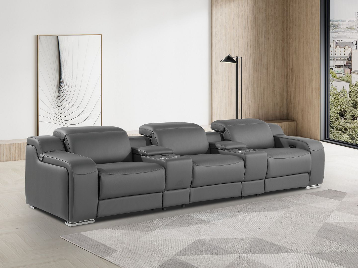 129" Dark Gray Italian Leather Reclining USB Sofa-6