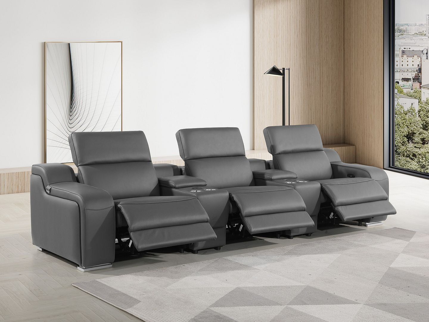 129" Dark Gray Italian Leather Reclining USB Sofa-7