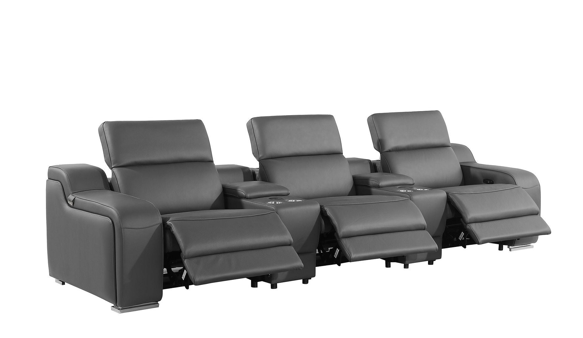129" Dark Gray Italian Leather Reclining USB Sofa-2